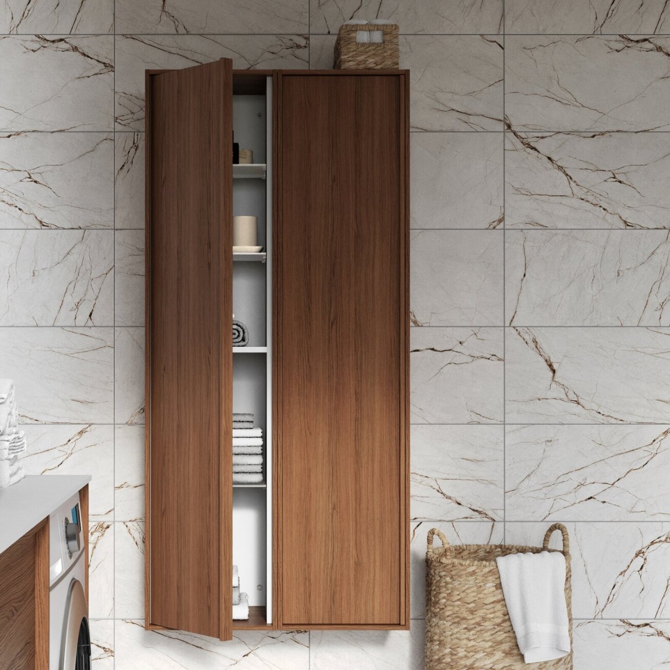 Kame Home aukšta vonios spintelė Varinio Ąžuolo Faneruotė TU/75-2-DB/N11-HM 3 Kame Home aukšta vonios spintelė Varinio Ąžuolo Faneruotė TU/75-2-DB/N11-HM 3